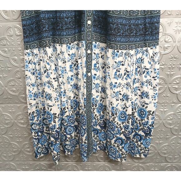 FP To Love Bohemian Maxi Dress Sz S Blue Santorini Floral Cottagecore Vacation - Picture 12 of 16